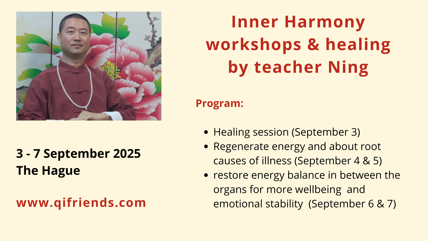 Inner Harmony workshops teacher Ning The Hague September 2025